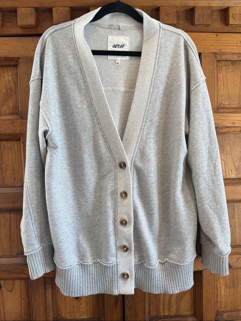 aerie Light Gray V-Neck Button Cardigan